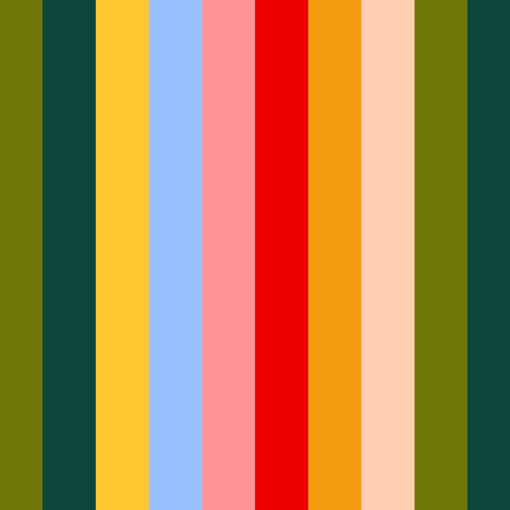 Bold retro stripes in greens, red and oranges in a retro style.