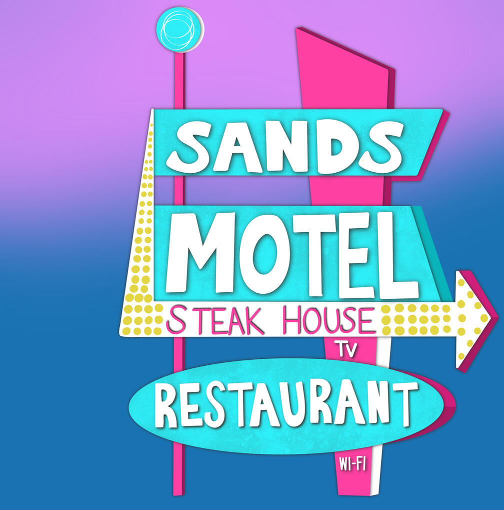 Retro sands motel sign against purple and blue Gradient background